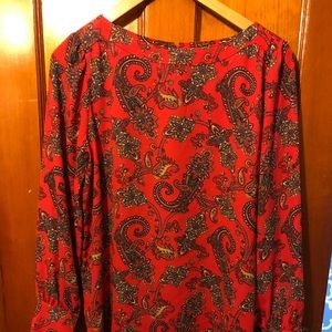 LOFT Red Paisley Boatneck Blouse